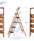 Woodgrain Finish 4 Step Aluminum Folding Ladder With Safety Lock Legs And Lightweight Design For Home Use Reaching Cabinets Shelves Attics And More Up To 330 Lb, folded 58 in