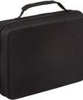 Black portable carrying case with zipper and handle for Road Trip Ready Level 2 EV Charger With 240V 32A Output And Portable Charging Cable Featuring 25 Foot Durable Cord And Nema 14-50P Plug For No Sweat Electric Charging Adventures.