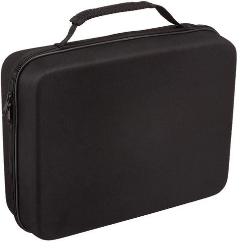 Black portable carrying case with zipper and handle for Road Trip Ready Level 2 EV Charger With 240V 32A Output And Portable Charging Cable Featuring 25 Foot Durable Cord And Nema 14-50P Plug For No Sweat Electric Charging Adventures.