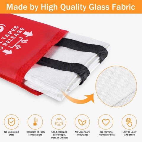 Grab And Go Fire Blanket For Home And Kitchen Safety 4 Pack 40x40 Fiberglass Emergency Suppression Blanket, details of material