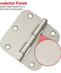 Close-up of a brushed nickel hinge with rounded corners, part of the 24 Pack Brushed Nickel Door Hinges Three And One Half Inch Interior.