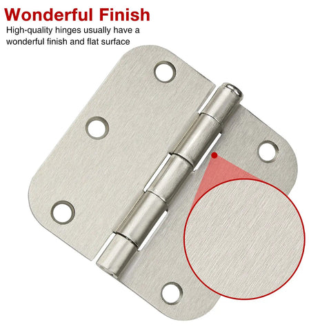 18 Pack Brushed Nickel Door Hinges 3.5 Inch By 3.5 Inch With Interior Rounded Five Eighth Inch Radius Tough As Nails Removable Pin Door Hardware
