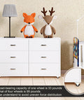 Dresser using Eight 1 Inch Non Swivel Fixed Castor Wheels With Metal Top Plate For Furniture And Small Appliances Includes 16 Screws, installed on the bottom.