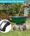 Beefy Hopper Cover For Fertilizer Spreader 420D Waterproof With Clear Window Fits P20-5010 in use on green spreader outdoors.