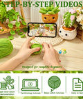 Hands crocheting with Beginner Crochet Kit For Amigurumi And Plant Plushies, All-In-One Starter Set With Step-By-Step Video Guides visible