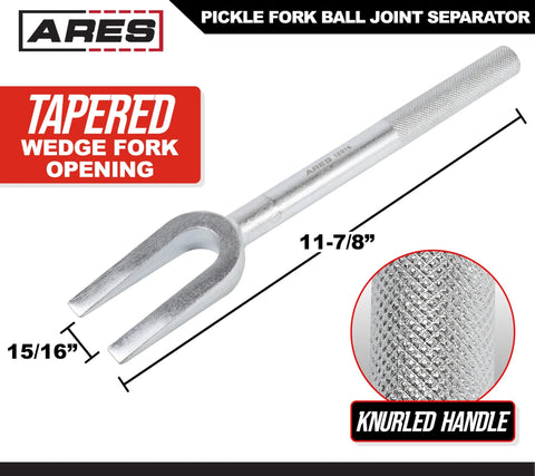 ARES pickle fork ball joint separator with knurled handle; tempered steel, 11-7/8 in long, 15/16 in fork