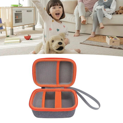 Open Hard EVA Case For Kids Music Player With Velvet Lining showcasing storage pockets and handle strap