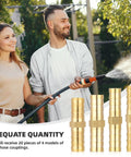 Couple using garden hose with 20 Piece Brass Hose Barb Fitting Set 1/4 5/16 3/8 1/2 Inch Barb Adapters on display