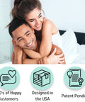 Happy couple embracing on a bed showcasing comfort, highlighting Heavy Duty Wall Buffer Headboard Protectors Soft Foam Stoppers.