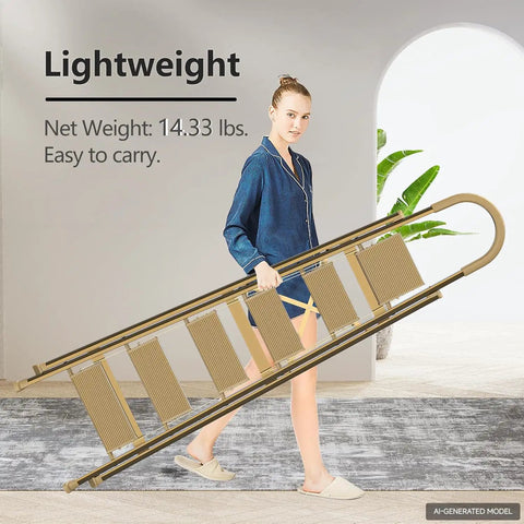 Six Step Folding Ladder For 12 Foot Ceilings Aluminum Stepladder With Gold Finish Portable Stool With Shelf EZ Fold And Store Ideal For Kitchen Bedroom Library Classroom And Even Doubles As Flower Stand, lightweight 14.33 lb