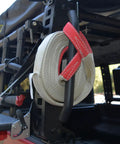 XRS Reel Handles Set For Overland Rack, Mild Steel, Textured Black, Pair, Model 5950100T attached to rack with tow strap