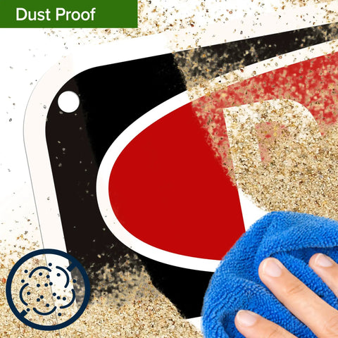Close-up of Badass Confined Space Safety Sign 10X14 Inch being wiped clean, showing dust proof surface and vibrant colors.