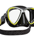 Synergy Twin Trufit Scuba Mask With Dual Lens, Comfort Strap, Low-Volume Field Of View, And Double-Skirt Seal For Diving in Black Yellow Silver