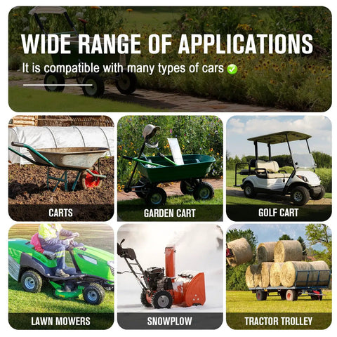 Wide range of applications for Premium Heavy Duty 18x8.50-8 And 18x9.50-8 Inner Tube Featuring Tr-13 Valve Stem in various carts.
