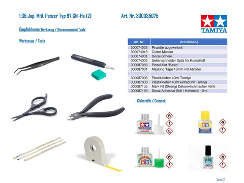 Recommended tools for Chi Ha Type 97 Tank Model Kit 1 35 Scale With One Piece Vinyl Tracks And Dual Markings For Two Japanese WW2 Armor Vehicles.