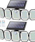 Outdoor Solar Motion Sensor Flood Lights 7000K 300 LED With Remote 5 Rotatable Heads Beast Bright IP65 Waterproof Dual Pack