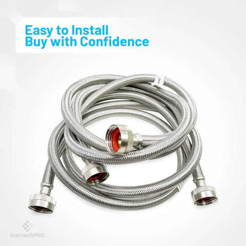 Two Pack Washing Machine Hoses With Three Quarter Inch MIP Connectors Burst Proof Universal Fit Water Inlet Supply Lines Stainless Steel Braided Super Easy DIY Replacement No Tools Needed Leak Resistant And Durable