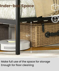 Under-bed space of Full Size Metal Canopy Bed Frame With Modern Four Poster Silhouette And Sleek Headboard Matte Black Finish, showing 12.5 inch clearance.