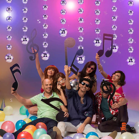 8 Pack Mini Disco Ball Garlands And Silver Mirror Balls Hanging Banner For Party Backdrop Decor at a festive gathering