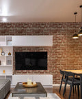 Living room with Red Brick Peel And Stick Wallpaper Self Adhesive Waterproof Removable Vinyl Wall Covering, furniture, and decor