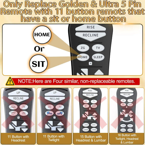 5 Pin Lift Chair Remote For Two Motor Golden And Ultra Comfort Chairs With 11 Button Layout Sit Or Home Button Replacement