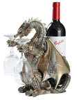 Steampunk Dragon Wine Bottle Holder With Two Glasses Metal Gothic Wine Rack For Home Bar Man Cave Decor Gift For Men 11 Point 6 Inch High