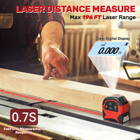 2 In 1 Digital Laser Tape Measure With 196ft Laser Distance And 16ft Manual Tape USB Rechargeable For Long Distance Measuring On Job Sites Home Renovation And Warehouses