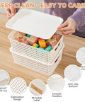 Person placing lid on Ten Pack Small Plastic Storage Bins With Lids Stackable Baskets With Handles For Easy Carry Awesome For Pantry Craft Room Office Or Garage Organization Includes Label Cards For Quick Sorting And Clear View on table