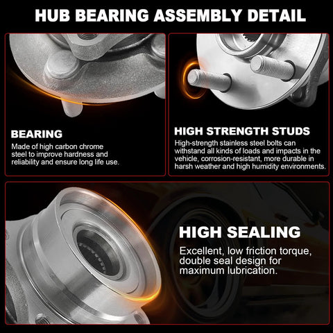 Beefed-Up 4WD Front Wheel Bearing Hub Assembly Pair 515065 details showing bearing, studs, and sealing features.