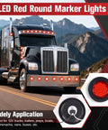 10 Pack 2 Inch 9 LED Side Marker Lights With Rubber Rings Red For Cars Trucks And SUVs, shown on a truck with close-up detail.