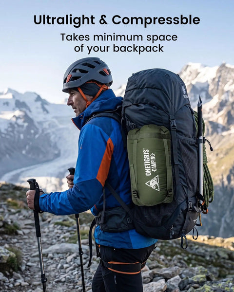 Hiker carrying backpack with Ultralight Hammock Underquilt For Camping And Backpacking Full Length Quilt Keeps You Cozy In Hammocks