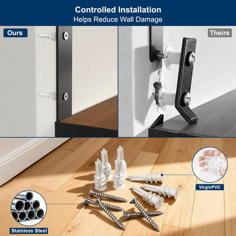 Comparison of drywall installation methods, highlighting 120 Piece Self Drilling Drywall Anchors With Rust Resistant Stainless Steel Screws Heavy Duty Wall Anchor Kit.