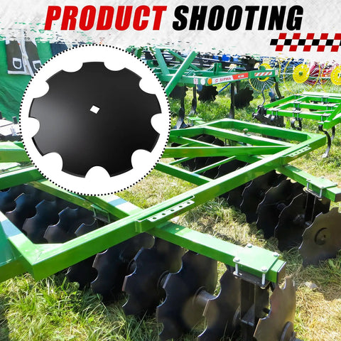 Four Pack Eighteen Inch Notched Harrow Disc Blades on green plow, 7/8 or 1in axles, heavy duty replacement for farm equipment