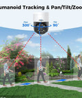 300 Degree Pan 90 Degree Tilt Security Camera System With Human Auto Tracking in a garden scene with human tracking highlights