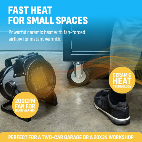 Portable 120V Garage Heater With Cool Touch Exterior Automatic Shut Off ETL Certified Safety Heats Up To 160 Square Feet
