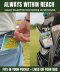 Golf Cheat Sheets Pocket Guide in pocket and on golf bag, waterproof tips for drives, iron play, fitting for on-the-go use.