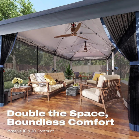 10x20Ft Pop Up Gazebo Canopy Tent One Person Setup Portable Instant Folding Shelter in backyard, displaying outdoor furniture