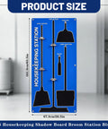 5S Shadow Board For Cleaning Tools, Aluminum Broom Station Organizer, Industrial Tool Rack Board, 63.5 By 26.5 Inches, Space Saving Janitorial And Housekeeping Supply For Factory Floor And Warehouse. blue aluminum shadow board with broom and dustpan outlines