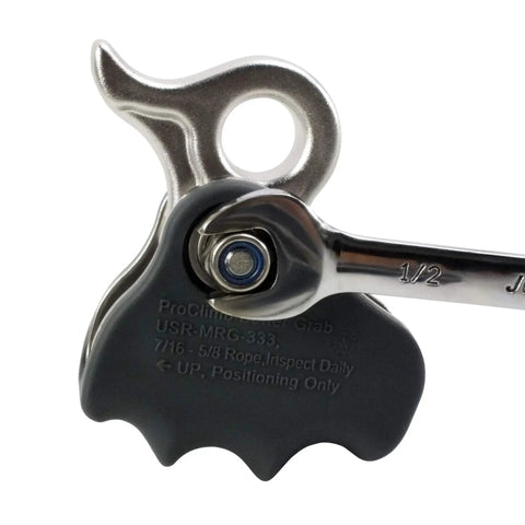 Arborist Rope Brake And Fall Arrestor With Rubberized Cover And Removable Cam Lock, Easy Grip Flip Line Adjuster Closeup