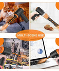 Air Duster And Mini Vacuum Cleaner For Keyboard Cleaning Cordless Canned Air Blower Portable PC Dust Eraser 110000 RPM Powerhouse 3 In 1 Multifunction Gadget For Laptops Desktops And Travel shown in various cleaning scenarios including pet hair, crumbs, and electronics dust removal.
