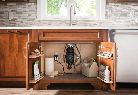 Chef Series 1 HP Continuous Feed Garbage Disposal With Sound Reduction Includes Power Cord installed under kitchen sink