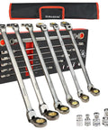 Extra Long Flex Head Ratcheting Wrench Set Six Piece Metric 8-19mm With Double Box End 180 Degree Flex Head CR-V Steel and pouch