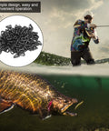 Angler using 120 Piece Quick Change Spinner Clevis Set With Durable Plastic Blades Rotating Snaps, fish caught underwater