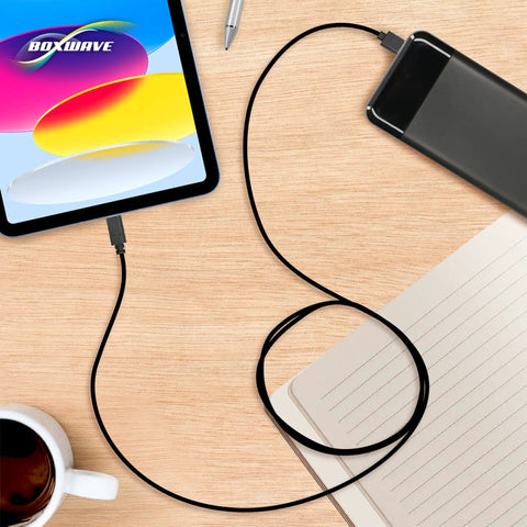 Hi Speed USB C Charge and Sync Cable for FLIR C3 X connecting tablet to smartphone, USB A to USB C, on wood desk