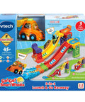 Go Smart Wheels 3 In 1 Launch Raceway Build Dual Race End To End Super Race And Side By Side Stunt Track Modes with car on box