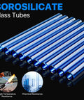 Blue Borosilicate Glass Tubes Set Of 20 For Art DIY Projects, shown with thermal and chemical resistance benefits