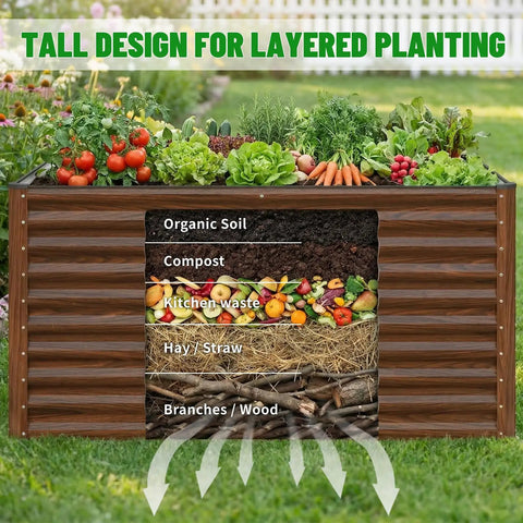Waist Height Raised Garden Bed 36 Inches Tall For Easy Back Friendly Gardening Open Bottom Galvanized Metal Planter 8x4x3 Feet Brown
