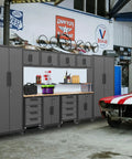 12 Piece Garage Storage Cabinet Set With Lockers Shelves Wood Workbench And Wall Cabinets For A Spotless Workshop Organization