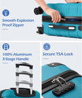 Coolife hardside luggage 3-piece set in lake blue with TSA lock, spinner wheels, and telescoping aluminum handle.