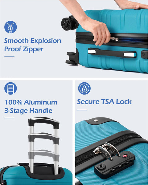 Coolife hardside luggage 3-piece set in lake blue with TSA lock, spinner wheels, and telescoping aluminum handle.